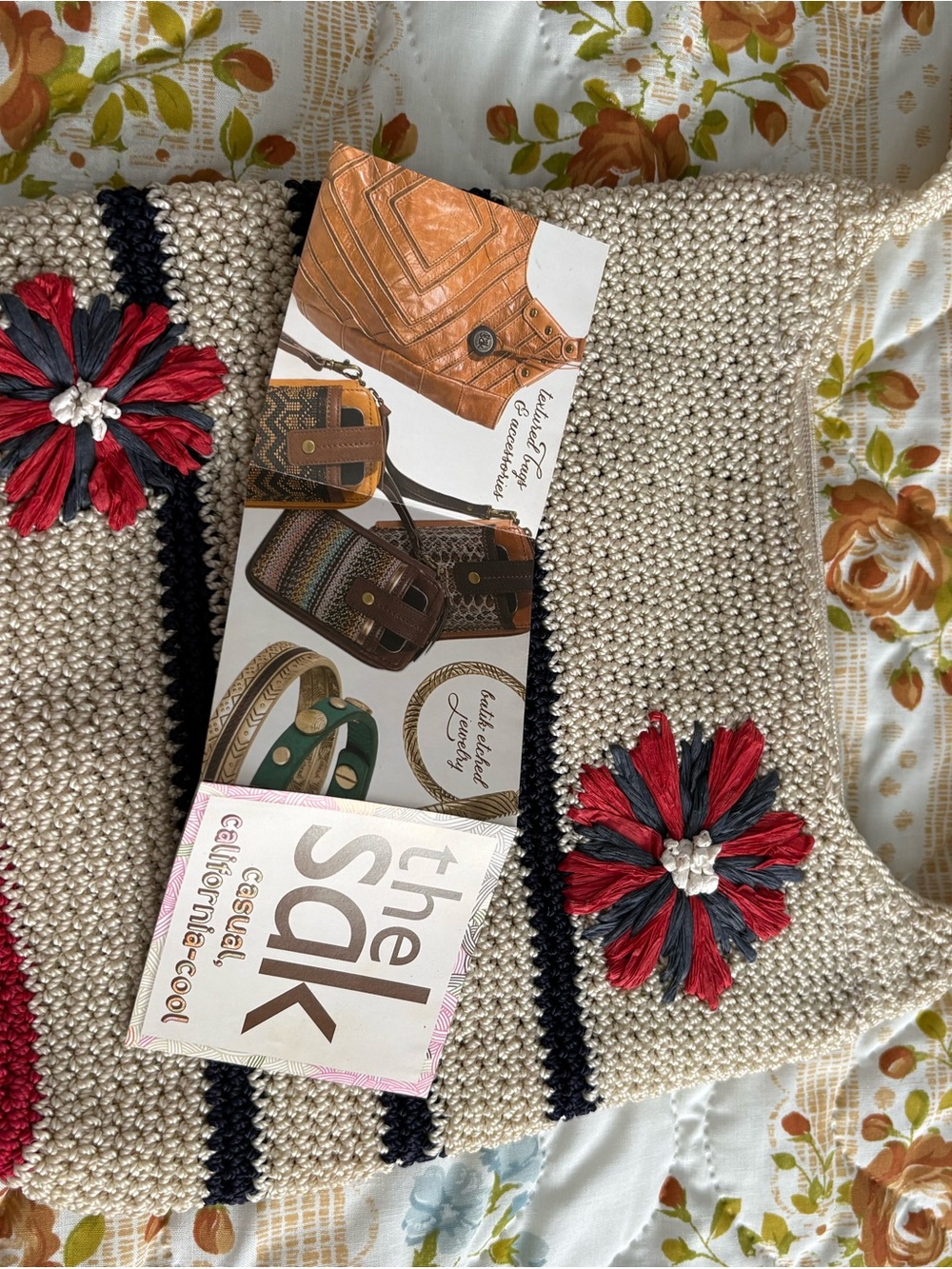 The Sak Beige Crochet Shoulder Bag with Red & Blue Floral Accents 1030CL - Picture 4 of 7